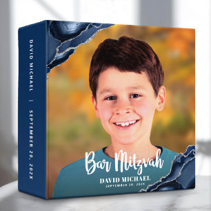 Bar Mitzvah Blue Agate Watercolor Script Photo Binder