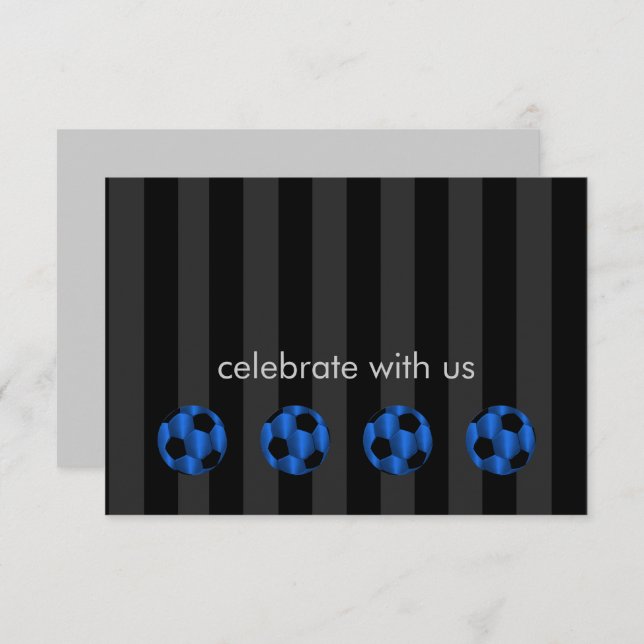 Bar Mitzvah Blue and Black Soccer Ball Invitation (Front/Back)