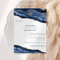 Bar Mitzvah, Blue and Gold Agate Border