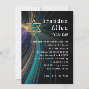 Bar Mitzvah Blue and Gold Rays Invitation