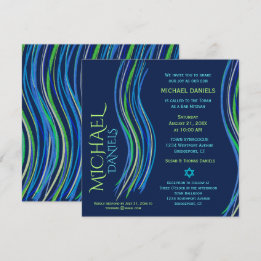 Bar Mitzvah Blue and Green Prayer Shawl Invitation