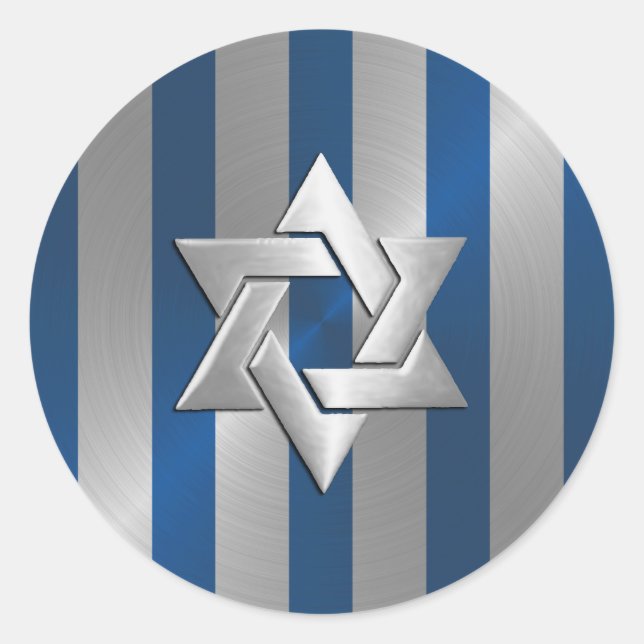 Bar Mitzvah Blue and Silver Stripe Star of David Classic Round Sticker (Front)