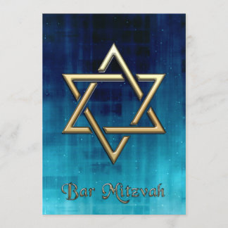 Bar Mitzvah Blue Galaxy & Gold Star of David Invitation