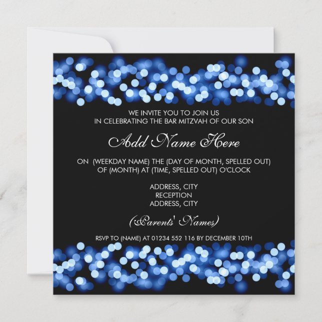 Bar Mitzvah Blue Hollywood Glam Invitation (Front)