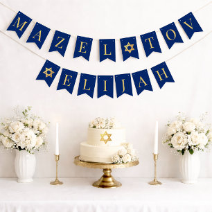 Bar Mitzvah Blue Mazel Tov Boy Name 6 Letters Bunting Flags
