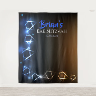 Bar Mitzvah Blue Photo Booth Party Backdrop Black Tapestry