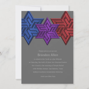 Bar Mitzvah Blue Purple and Red Star of David Invitation