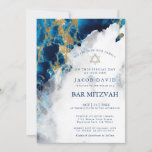 Bar Mitzvah | Blue Sapphire Watercolor Geode<br><div class="desc">Modern Bar Mitzvah invitation features a  hand painted beautiful watercolor illustration in shades of rich sapphire blue and white with sparkling gold veining highlights giving this the appearance of an Blue Sapphire gem geode -  a unique invitation for the special day.</div>