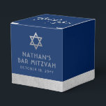 Bar Mitzvah Blue & Silver Stripe Modern Favour Box<br><div class="desc">Bar Mitzvah and Bat Mitzvah Personalized Favour Box with a simple and modern blue and silver grey Thank You design featuring a simple faux silver texture border edges and personalized text. Coordinating items available in the Paper Grape Zazzle Designer Shop Bar Mitzvah Section. Edit the colours and fonts by clicking...</div>