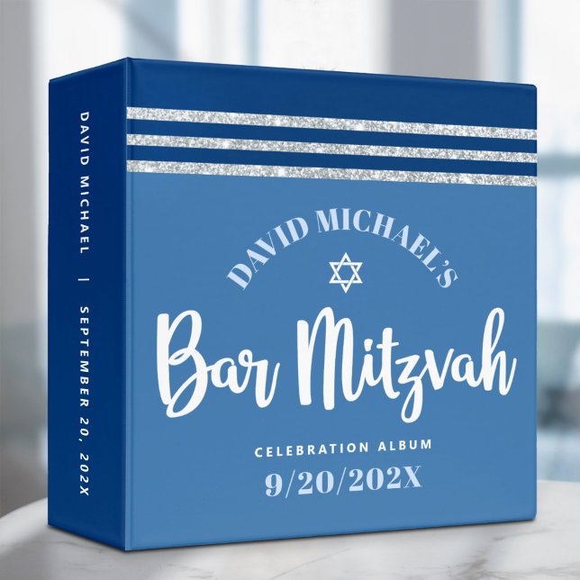 Bar Mitzvah Blue Silver Tallit Script Keepsake Binder (Creator Uploaded)