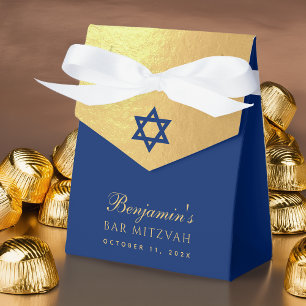 Bar Mitzvah Blue Star of David Faux Gold Religious Favor Box