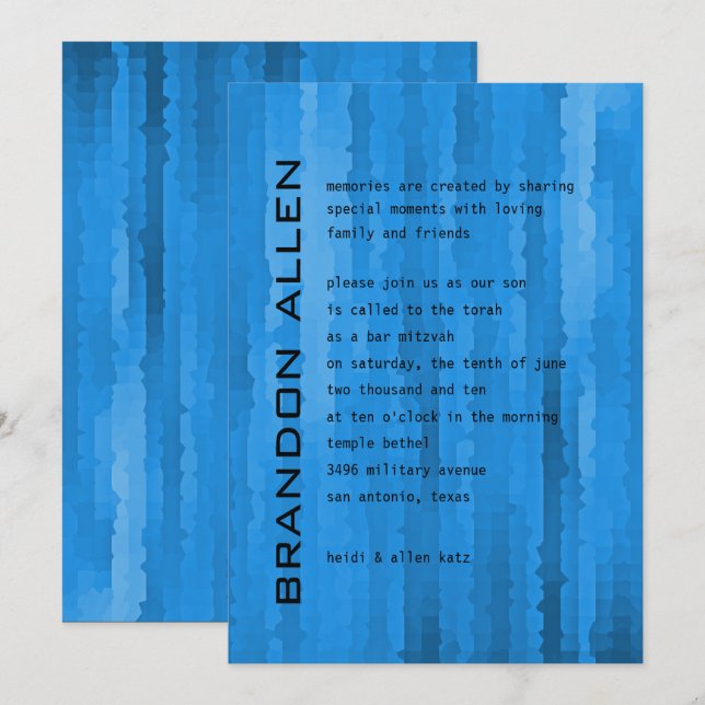 Bar Mitzvah Blue Techno Streaks Invitation (Front/Back)