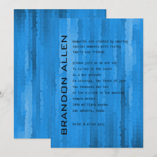Bar Mitzvah Blue Techno Streaks Invitation