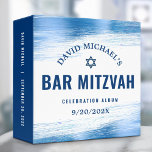 Bar Mitzvah Bold Modern Navy Typography Blue Foil Binder<br><div class="desc">Let your favourite Bar Mitzvah be proud, rejoice and celebrate his milestone with this stunning keepsake scrapbook memory album. Faux metallic light blue foil brush strokes, along with bold, navy blue typography and Star of David, overlay a clean, simple white background. A white Star of David and light blue foil...</div>