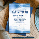 Bar Mitzvah Bold Modern Navy Typography Blue Foil Invitation<br><div class="desc">Be proud, rejoice and showcase this milestone of your favourite Bar Mitzvah! Send out this cool, unique, modern, personalized invitation for an event to remember. Metallic light blue foil brush strokes, along with bold, navy blue typography and Star of David, overlay a simple, white background. Personalize the custom text with...</div>