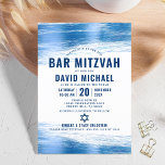 Bar Mitzvah Bold Modern Navy Typography Blue Foil  Invitation<br><div class="desc">Be proud, rejoice and showcase this milestone of your favourite Bar Mitzvah! Send out this cool, unique, modern, personalized invitation for an event to remember. Metallic light blue foil brush strokes, along with bold, navy blue typography and Star of David, overlay a simple, white background. Personalize the custom text with...</div>