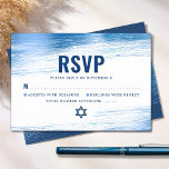 Bar Mitzvah Bold Modern Navy Typography Blue Foil  RSVP Card<br><div class="desc">Be proud, rejoice and celebrate this milestone of your favourite Bar Mitzvah with this cool, unique, modern, personalized RSVP insert card for your event! Metallic light blue foil brush strokes, along with bold, navy blue typography and Star of David, overlay a simple, white background. Personalize the custom text with the...</div>