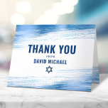 Bar Mitzvah Bold Modern Navy Typography Blue Foil  Thank You Card<br><div class="desc">Make sure your favourite Bar Mitzvah shows his appreciation to all who supported his milestone event! Send out this cool, unique, modern, personalized thank you card. Metallic light blue foil brush strokes, along with bold, navy blue typography and Star of David, overlay a simple, white background. Your custom message, a...</div>