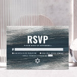 Bar Mitzvah Bold Modern Silver Foil Charcoal Grey  RSVP Card<br><div class="desc">Be proud, rejoice and celebrate this milestone of your favourite Bar Mitzvah with this cool, unique, modern, personalized RSVP insert card for your event! Metallic silver foil brush strokes and Star of David, along with bold, white typography, overlay a rich, dark charcoal grey blue ombre paint background. Personalize the custom...</div>