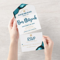 Bar Mitzvah Bold Modern Turquoise Agate Script