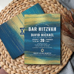 Bar Mitzvah Bold Modern Turquoise Type Gold Foil Invitation<br><div class="desc">Be proud, rejoice and showcase this milestone of your favourite Bar Mitzvah! Send out this cool, unique, modern, personalized invitation for an event to remember. Metallic gold foil brush strokes and Star of David, along with bold, white typography, overlay a rich, turquoise blue ombre paint background. Personalize the custom text...</div>