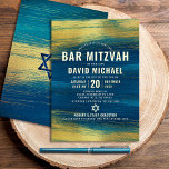Bar Mitzvah Bold Modern Type Turquoise Real Gold<br><div class="desc">Be proud, rejoice and showcase this milestone of your favourite Bar Mitzvah! Send out this cool, unique, modern, personalized invitation for an event to remember. Bold, real gold foil typography and Star of David overlay faux metallic gold brush strokes and a rich, turquoise blue ombre paint background. Personalize the custom...</div>