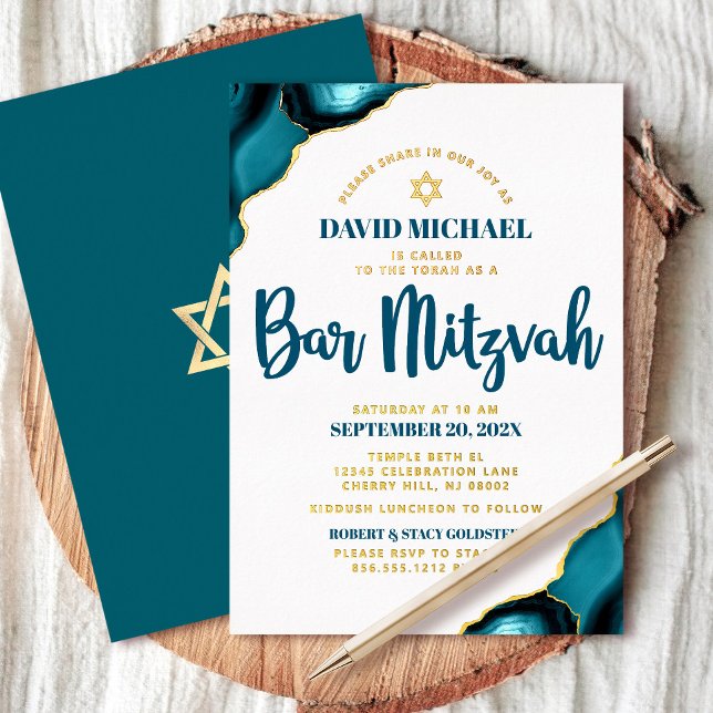 Bar Mitzvah Bold Turquoise Agate Script Real Gold (Creator Uploaded)