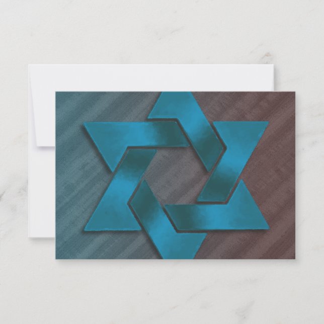 Bar Mitzvah Brown and Teal Star of David RSVP Card (Front)