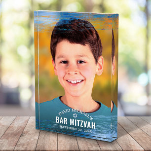 Bar Mitzvah Brush Blue Foil Bold Modern Typography Photo Block