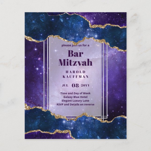 BAR MITZVAH CARDS Celestial Skies Blue Galaxy Gold (Front)
