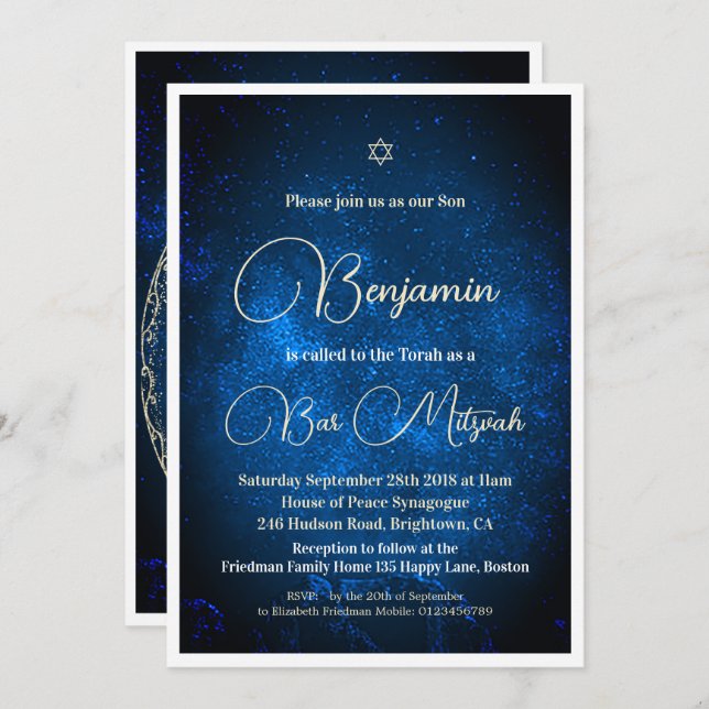 Bar Mitzvah Celestial Astral Moon Star David  Invitation (Front/Back)