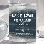 Bar Mitzvah Charcoal Grey Silver Foil Bold Modern Invitation<br><div class="desc">Be proud, rejoice and showcase this milestone of your favourite Bar Mitzvah! Send out this cool, unique, modern, personalized invitation for an event to remember. Metallic silver foil brush strokes and Star of David, along with bold, white typography, overlay a rich, dark charcoal grey blue ombre paint background. Personalize the...</div>