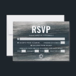 Bar Mitzvah Charcoal Grey Silver Foil Modern Bold RSVP Card<br><div class="desc">Be proud, rejoice and celebrate this milestone of your favourite Bar Mitzvah with this cool, unique, modern, personalized RSVP insert card for your event! Metallic silver foil brush strokes and Star of David, along with bold, white typography, overlay a rich, dark charcoal grey blue ombre paint background. Personalize the custom...</div>