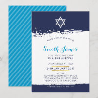 BAR MITZVAH cool modern tween brush stroke blue