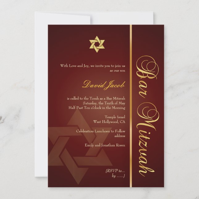 Bar Mitzvah/crimson red/gold Invitation (Front)