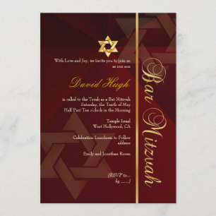 Bar Mitzvah/crimson red/gold Invitation
