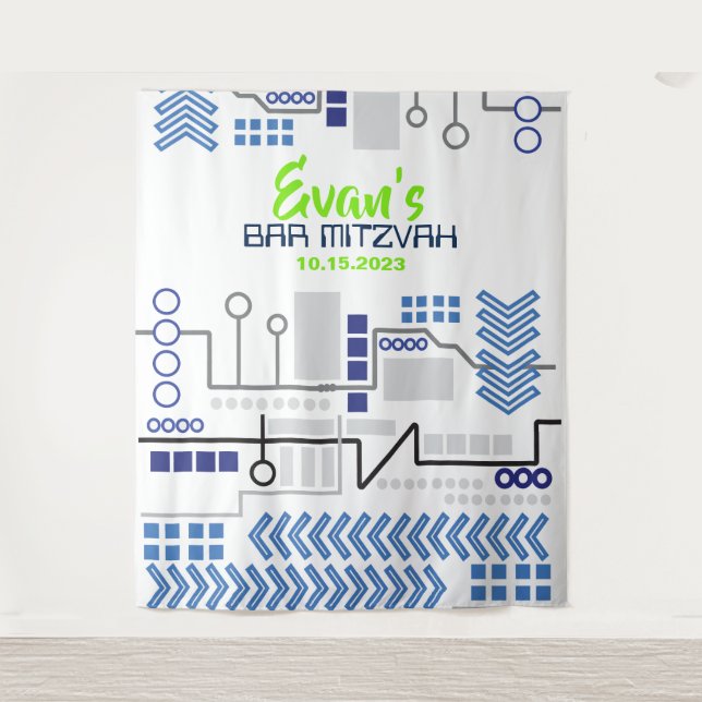 Bar Mitzvah DIGITAL Photo Booth Party Backdrop Tapestry (Front)