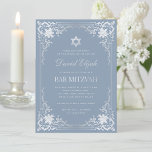 Bar Mitzvah Dusty Blue Faux Silver Elegant Vintage Invitation<br><div class="desc">This elegant dusty blue and silver bar mitzvah invitation with a vintage air has an ornate faux silver foil frame with elegant baroque silvery grey decorations on a dusty blue background. Above the text there is a star of David in faux silver foil. Except the occasion "Bar Mitzvah", that is...</div>