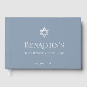 Bar Mitzvah Dusty Blue Faux Silver Star of David Guest Book