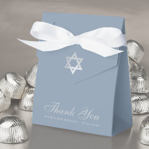 Bar Mitzvah Dusty Blue Faux Silver Star Thank You Favor Box