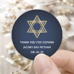 Bar Mitzvah Elegant Star of David Navy Blue & Gold Classic Round Sticker<br><div class="desc">Add a personalized finishing touch to bar mitzvah thank you notes or favours with these elegant navy blue and faux gold foil round stickers / envelope seals. All text is simple to customize or delete. Design features a simple modern navy blue background, metallic look Star of David, and stylish art...</div>