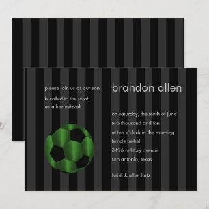 Bar Mitzvah Emerald Green and Black Soccer Ball Invitation