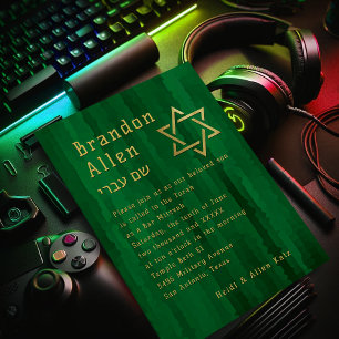 Bar Mitzvah Emerald Green Techno Streaks Invitation