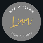 BAR MITZVAH favour modern grey gold Classic Round Sticker<br><div class="desc">by kat massard
Sticker seal for your child's Bar Mitzvah - use as envelope seals or favours to dress up the reception.</div>