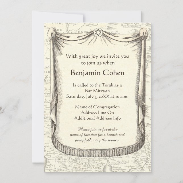 Bar Mitzvah for a Boy Named Benjamin Invitation (Back)