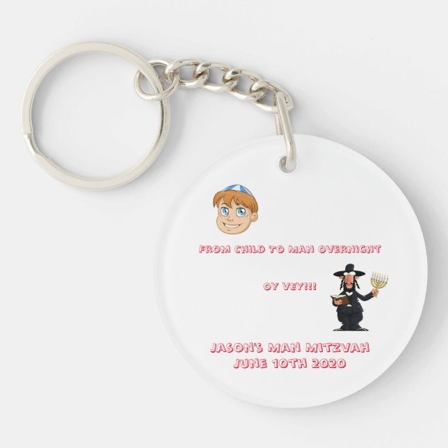 Bar Mitzvah "from boy to man" key chain-humourous  Keychain (Front)