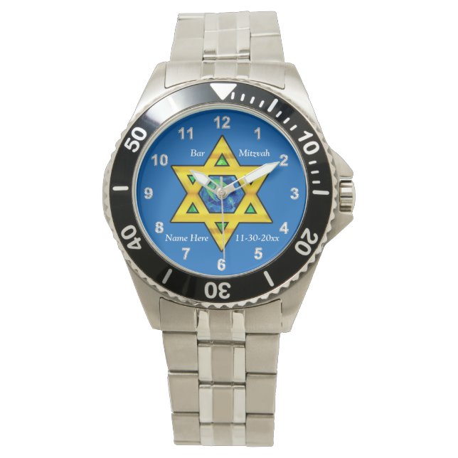 Bar Mitzvah Gift for Him. Custom Wrist Watches (Front)