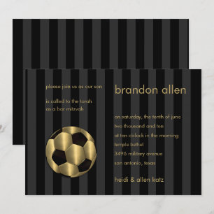 Bar Mitzvah Gold and Black Soccer Ball Invitation