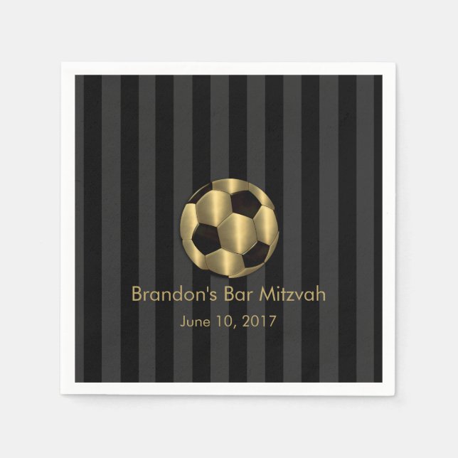 Bar Mitzvah Gold and Black Soccer Ball Napkin (Front)