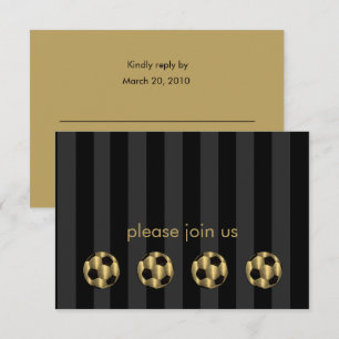 Bar Mitzvah Gold and Black Soccer Ball RSVP Card